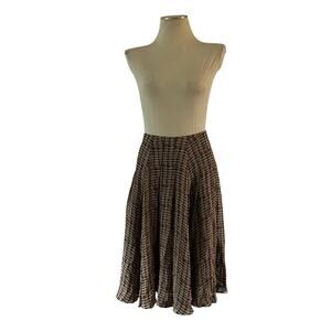 Tan Houndstooth Print 100% Silk Maxi Skirt Plus Sz 16 Preppy Academia Office